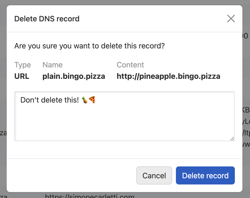 Removing a DNS record note